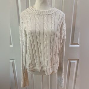 Gap White Cable Knit Cropped Crew Neck Pullover Sweater Size L